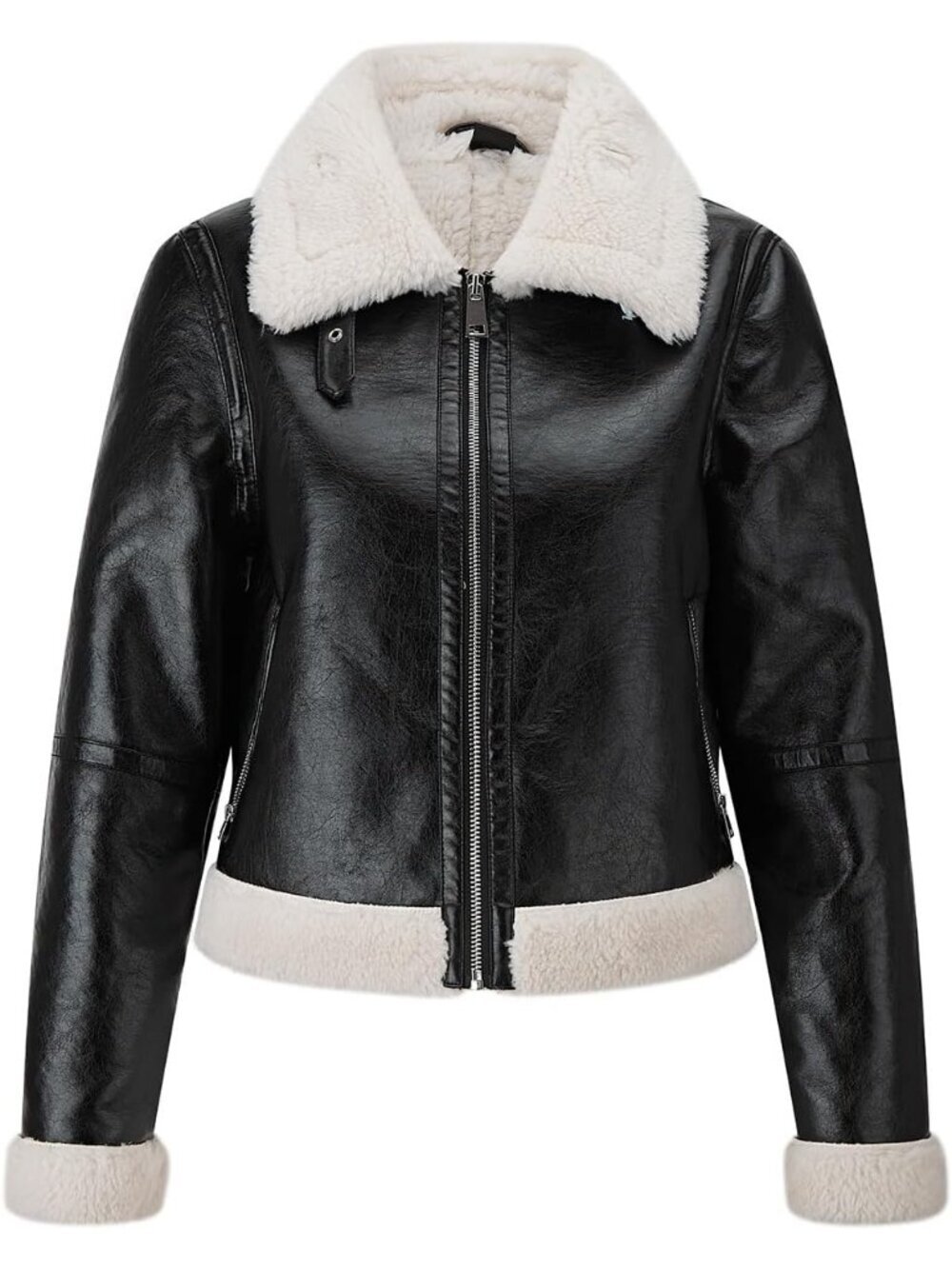 Women's Black Polyurethane Oversized Motorcycle Zipper Casual Leather Jacket